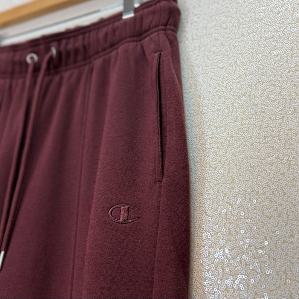 Champion Classic Fleece Sweatpants Medium Burgundy Wide Leg Joggers Gym Casual - Picture 12 of 15